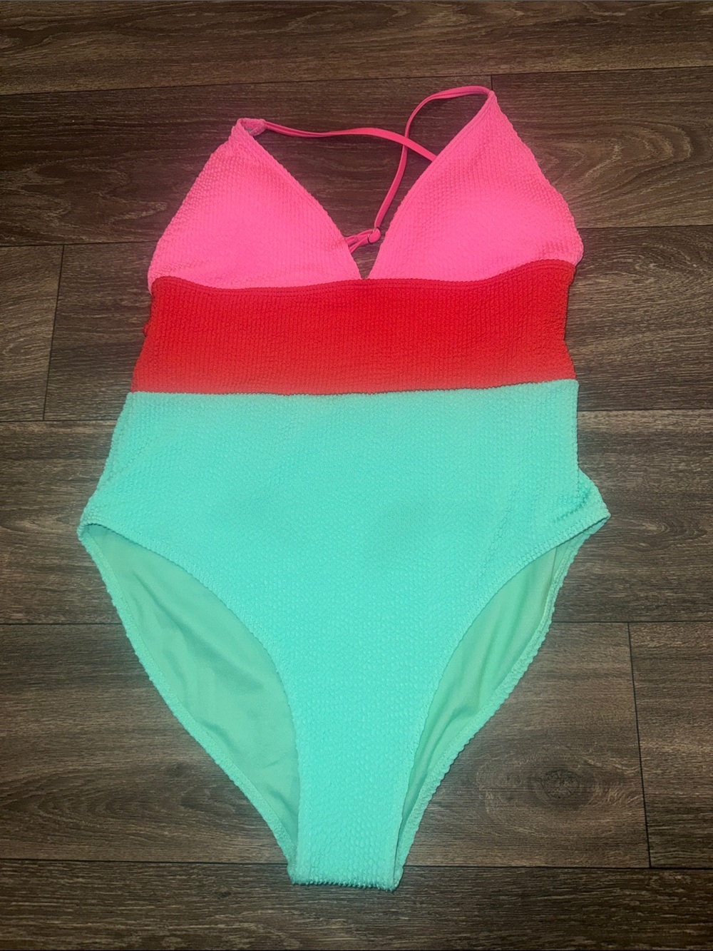 Pink Lily Colorblock One-Piece Swimsuit in Hot Pink, Red & Mint